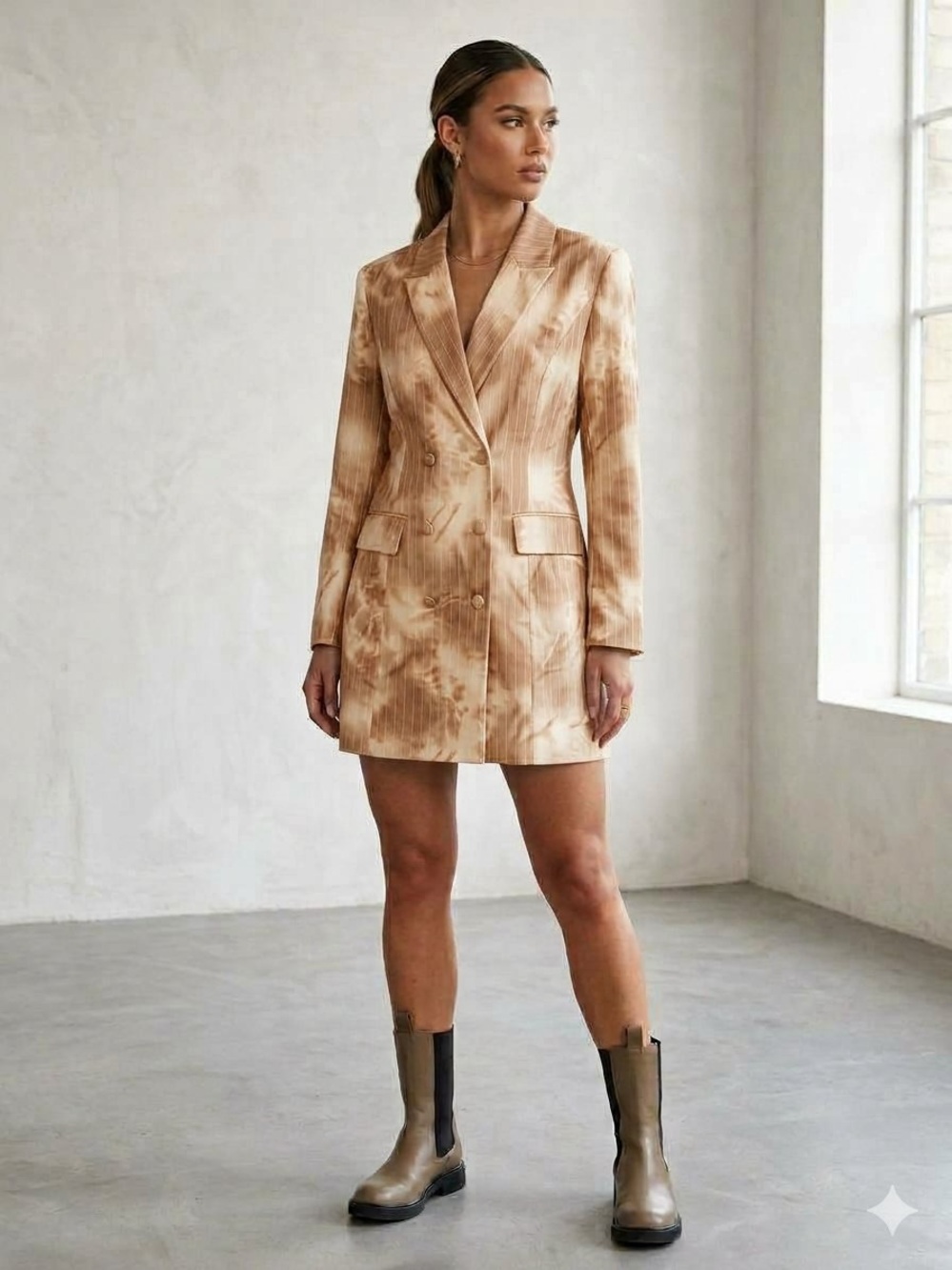 Missguided Mocha Tie-Dye Double-Breasted Blazer Dress